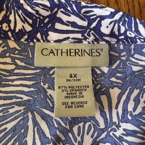 Catherines Womens Plus 4X 30/32W Blouse Button Up Shirt Stretch Hawaiian Floral - Picture 7 of 10
